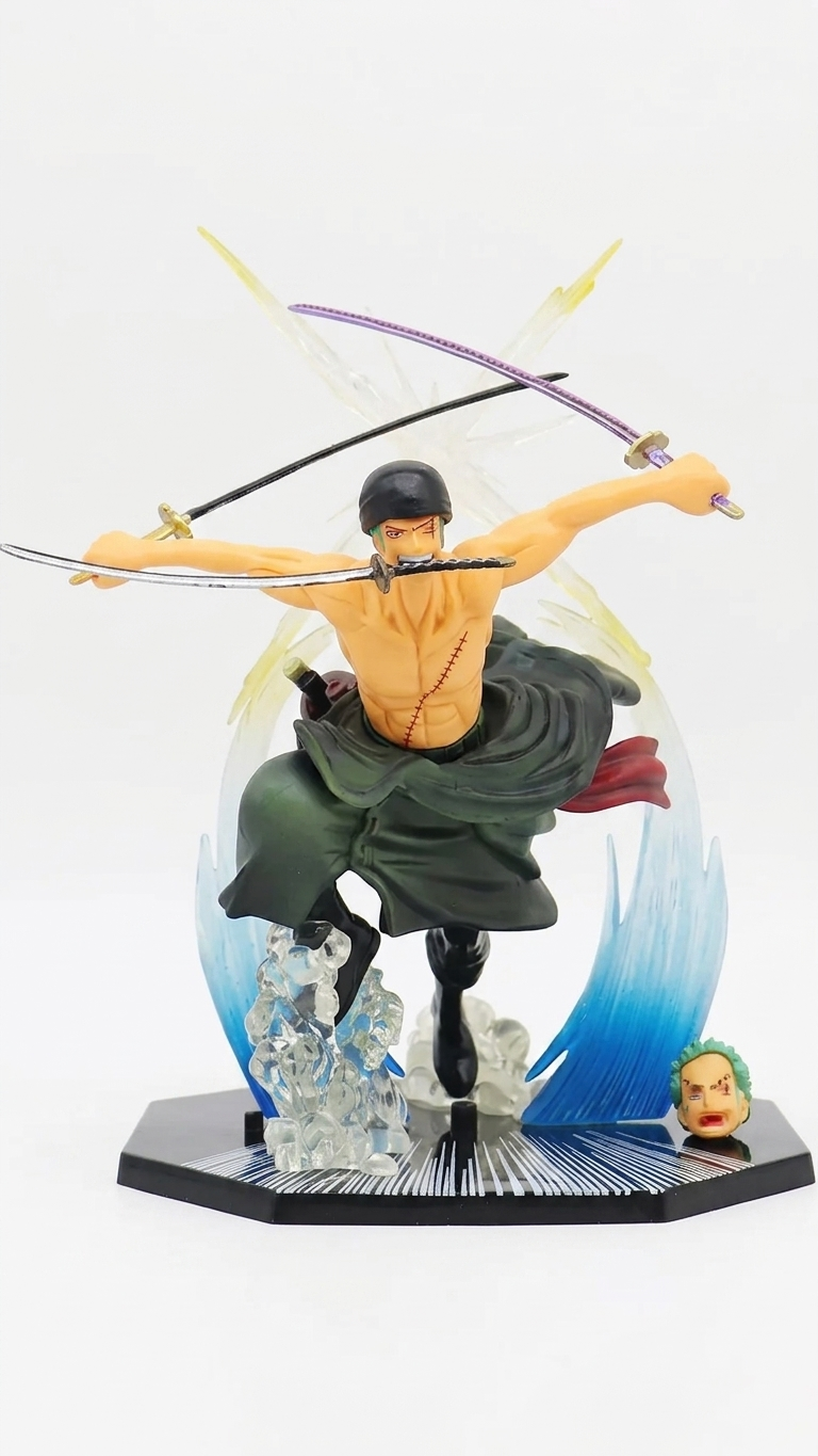 One Piece: Roronoa Zoro "Three-Sword Style – Aura Slash" Action Figure – Dual Head Edition (16.5cm)